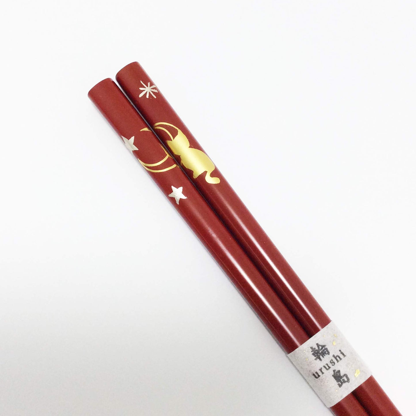 輪島うるし箸 月NEKO 朱 21.5cm 桐箱入