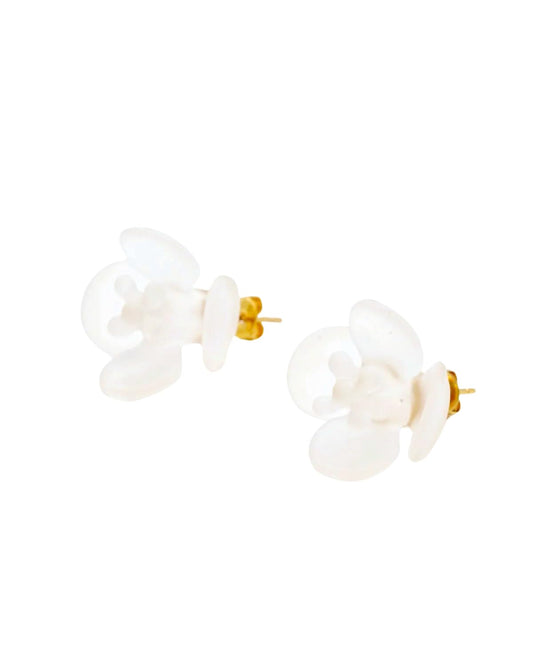 ハリオ HARIO ツバキ フロスト ピアス [HAP-TB-002] ガラス製, 真鍮とゴールドメッキ, 椿の花モチーフ, 20mm・15mm径