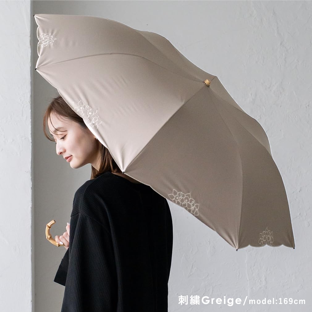 [VITAFELICE] ヴィータフェリーチェ 2段折りショート傘（晴雨兼用/親骨55cm） レディース pru-30176z (フリルオフホワイト)
