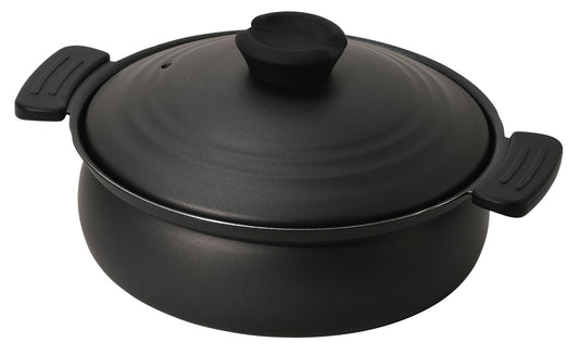 パール金属 軽量 土鍋風卓上鍋 20cm IH対応 ふっ素加工 ブラック HC-464