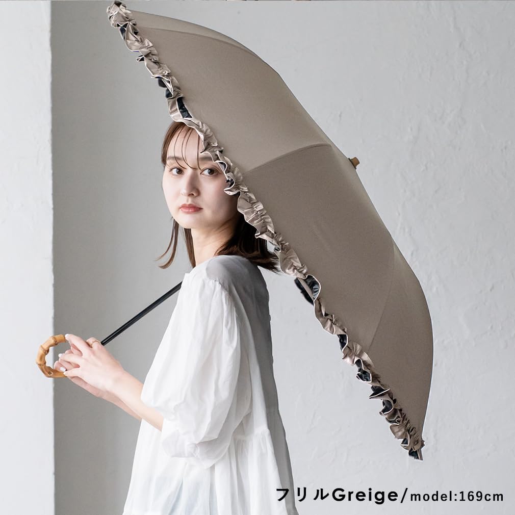 [VITAFELICE] ヴィータフェリーチェ 2段折りショート傘（晴雨兼用/親骨55cm） レディース pru-30176z (フリルオフホワイト)